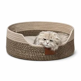 Comparer les prix de Panier pour chat avec coussin - Lit pour chat en coton tressé lavable - Panier de 50 cm pour lété et lhiver - Blanc et noir