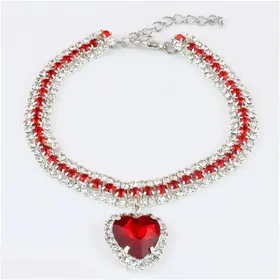Comparer les prix de Collier Chaîne Ras-du-cou Strass Diamant pour Chaton Mignon Bling Accessoires pour Animaux de Compagnie pour Chat Chiot Chien Pendentif Cristal Collier Diamant S neck 20-25cm rouge