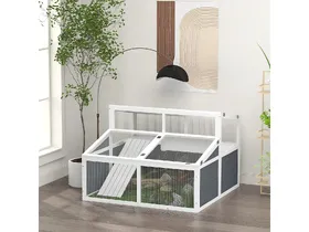 Comparer les prix de Maison enclos cage - PawHut - pour petit animal tortue, avec 2 espaces toit en polycarbonate - 3 portes - rampe - gris