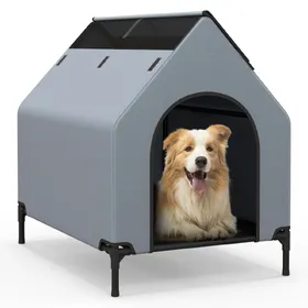 Comparer les prix de COSTWAY Niche 91 cm pour Petits Chiens, Fenêtre, Housse Amovible, Lit pour Animaux Compagnie Surélevé, Abri pour Chien avec Auvent