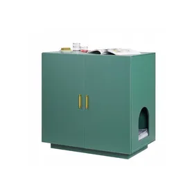 Meilleurs prix pour Meuble cache-litière pour chat 80 x 50 x 79 cm panneau de particules double porte trous daération vert foncé