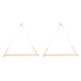 Meilleurs prix pour 2PCS Jouets Balançoires Triangle pour Oiseaux Facile à Installer Hamac Perchoir Suspendu en Bois pour Oiseau white