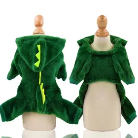 Meilleurs prix pour Vêtements d'Halloween pour petits chiens, costume de dinosaure amusant, manteau d'hiver chaud pour chat, pull à capuche en polaire XXL vert
