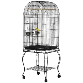 Comparer les prix de PawHut Cage pour Oiseaux et Canaris, Volière avec Roues en Métal Noir 51x51x153 cm
