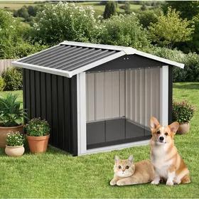 Meilleurs prix pour Maison de Chien Extérieure Métal Noir 102x91x84 cm - Étanche Respirante avec Toit Incliné pour Drainage et Protection UV