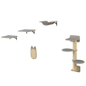 Comparer les prix de CostwayArbre à Chat Mural Meubles avec 4 Niveaux Hamac Planche à Griffer & Tapis 2 Plateformes de Saut Arbre à Grimper Économiseur d'Espace Gris