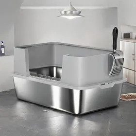 Comparer les prix de Litière fermée pour chat en acier inoxydable et PP parois hautes anti-fuite - Grigio Acciaio Inox PP 60.2 x 40.2 x 29.5 cm