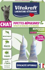 Comparer les prix de Pipettes Répulsives pour Chat Vitakraft - 2 pipettes
