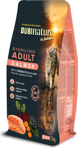 Croquettes chat stérilisé sans céréales au saumon Bubi Nature - 1 5 kg - Bubimex – photo 2