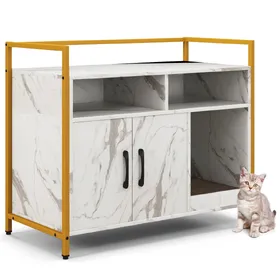 Comparer les prix de CostwayMeuble Litiere Chat Griffoir Amovible Industriel Maison de Toilette Chat Anti-basculement Structure Métal Antirouille 89x45x74,5cm Blanc