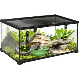 Meilleurs prix pour Boîte à Reptiles boîte élevage de Reptiles Habitat de Terrarium Transparent Couvercle Coulissant Noir 50x30x25cm PERCHOIR