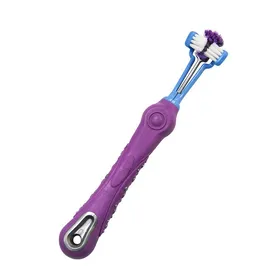 Meilleurs prix pour Brosse à dents à trois côtés pour animaux de compagnie, brosse à dents multi-angles à trois têtes pour nettoyer la mauvaise haleine des chiens et des chats, outil de soins dentaires pour nettoyer la bouche violet