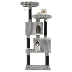 Meilleurs prix pour CostwayGrand Arbre à Chat à Plusieurs Niveaux Tour pour Chat de 156 cm avec 2 Condos 2 Lits Poteaux à Griffer Boules Suspendues avec Clochette Gris