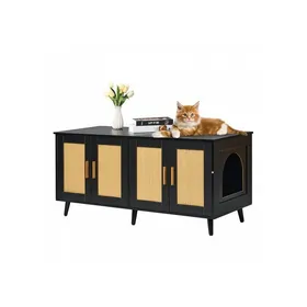 Meilleurs prix pour Meuble cache-litière en bois pour 2 chats chambres doubles 1 19 x 0 5 x 0 55 m 4 portes en rotin noir