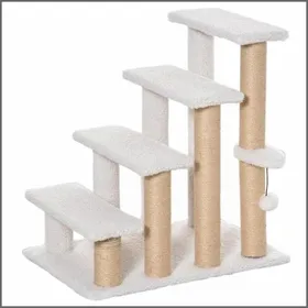 Meilleurs prix pour Échelle pour chats & chiens 4 marches - Sunjet - Tronc à gratter pluche blanc 60x40x64cm
