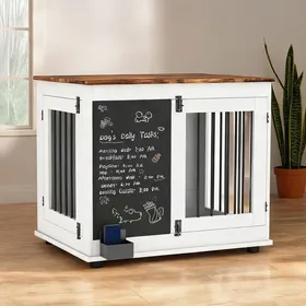 Comparer les prix de Cage pour chien en panneau de particules blanc avec plateau table d’appoint 2 - Blanc Panneaux de particules 80 x 60 x 70 cm