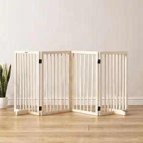 Comparer les prix de Barrière de sécurité pliable en bois massif pour animaux 4 panneaux modulables - Bois naturel Bois massif 81.1 x 13.98 x 29.92