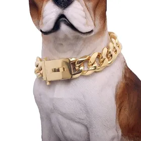 Comparer les prix de Acier Inoxydable 316L 19 mm Collier Métallique pour Chien Chaîne de Promenade Anti-mastication avec Boucle Sécurisée pour Chiot Grand Chien Or Argent Maillon Cubain (as the picture,18inch(neck 41-45cm))