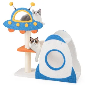 Meilleurs prix pour Arbre à Chat Multi-Niveaux 87 CM COSTWAY, Perchoir en Forme d'OVNI, Condo à 2 Niveaux, Poteaux à Gratter en Sisal, Balles à Ressort