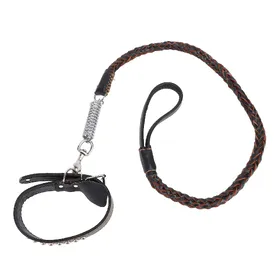 Meilleurs prix pour Ensemble Collier et Laisse pour Chien en Cuir PU avec Ressort Amortisseur Laisse Tressée pour Dressage de Chien pour Moyen gray