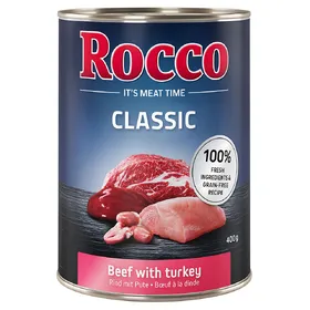 Comparer les prix de 12x400g Rocco Classic boeuf, dinde - Pâtée pour chien