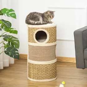 Comparer les prix de WOVREO Tour à griffer pour chat 37 5 x 37 5 x 70 cm 3 niveaux avec peluche douce et panneau griffoir marron