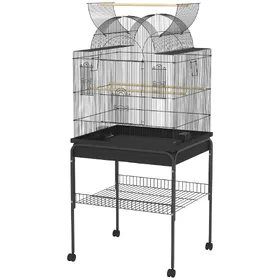 Comparer les prix de PawHut Cage à Oiseaux pour Canaris & Perruches, mobile, avec étagère inférieure, grille en métal, Noir