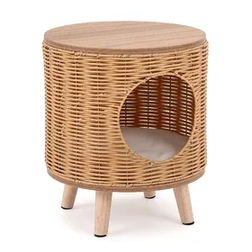 Meilleurs prix pour CostwayMeuble Chat 2 en 1 Panier Lit et Table d'Appoint 36x36x41 cm Naturel