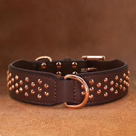 Meilleurs prix pour Collier pour chien en cuir clouté Durable Grands colliers pour animaux de compagnie Berger Allemand Grands colliers réglables pour chiens moyens et grands Pitbull L black