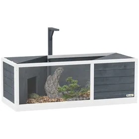 Meilleurs prix pour Maison Enclos Pour Tortues - 2 Niches Et Enclos - 2 Toits Ouvrants - Bois Blanc Gris