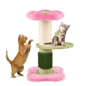 Comparer les prix de Arbre à Chat Multi-Niveaux 69 cm COSTWAY Forme de Fleur Plateforme en Peluche Poteau à Griffer en Sisal Balle Suspendue Rose
