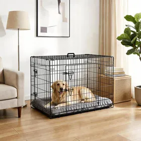 Comparer les prix de Cage pour Chien Pliable Double Porte Séparateur Inclus Bac Amovible Facile à Nettoyer Pour Chiot Transport et Parc
