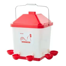 Meilleurs prix pour VEVOR Abreuvoir Automatique pour Poules 19 L Distributeur d'Eau à Gravité pour Volailles, avec 6 Coupelles Vanne Automatique Anti-Gaspillage, Suspendu Portable avec Poignée, en Plastique PP Étanche