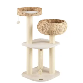 Comparer les prix de CostwayArbre à Chat 45 x 45 x 104 CM avec Pompon Suspendu Corde et Griffoirs Enveloppés de Sisal Naturel pour Chat/Chaton Blanc