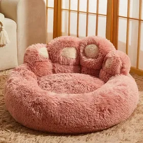 Meilleurs prix pour Lit rond moelleux pour animaux de compagnie, mignon, patte d'ours, niche pour chien, nid d'hiver chaud pour chat, coussin en peluche doux, coussin pour lit, panier, fournitures L-60cm