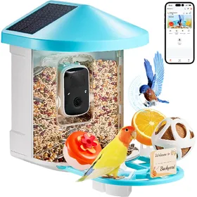 Meilleurs prix pour Mangeoire Oiseaux avec Camera Intelligente 2K HD AI Camera Identifie 10000 Especes deOiseaux, 2 Panneaux Solaires, Capture Auto, Notification Instantanee, pour Exterieur Amoureux des Oiseaux