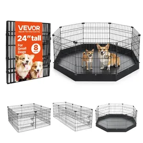 Comparer les prix de Parc Chien 61 cm 8 Panneaux-VEVOR-Enclos Lapin Métal avec Tapis Fond Noir pour Chiots Chats Petits Animaux Compagnie Salon