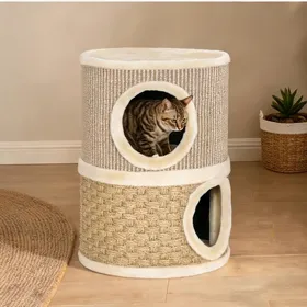 Comparer les prix de Arbre à chat tour avec 2 niches revêtu de corde de sisal et dalgue marine panneau de particules et peluche 35 5 x 35 5 x 49 cm