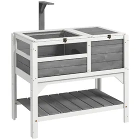 Meilleurs prix pour PawHut Maison enclos pour tortues sur pieds avec étagère de rangement en bois massif - 84 x 51 x 103 cm