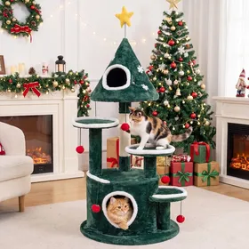 Meilleurs prix pour Costway Arbre À Chat Sapin De Noël Tour À Griffer Avec 2 Niches Poteau En Sisal 6 Jouets Suspendus Structure Stable