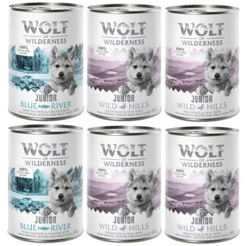 Meilleurs prix pour Little Wolf of Wilderness 6 x 400 g pour chiot - Lot mixte Junior : 4 x canard & veau, 2 x poulet & saumon