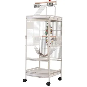 Meilleurs prix pour Cage Oiseaux Volière portable Avec 4 roulettes et Avec escalier supérieur en Métal - ERROLVES - Beige - 50.5*46*180 CM