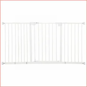 Comparer les prix de Barrière pour animaux Sunjet - Ajustable 74-147 5 cm - 3 extensions - Sans perçage - Métal blanc