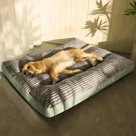 Comparer les prix de Lit pour chien Côtelé Tapis pour chien Lit en peluche Détachable Facile à nettoyer Chaud Tapis de sol pour dormir Respirant Lavable Tapis de lit pour animal de compagnie XL   120x95x7cm