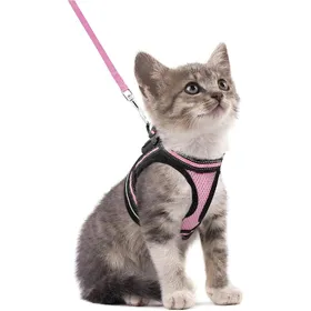 Meilleurs prix pour Harnais et Laisse pour Chat Ensemble pour la Promenade Échappement Impossible, Gilet Doux Réglable pour Chatons avec Bande Réfléchissante pour Chats, Confortable Sortie (Pink,S) rose