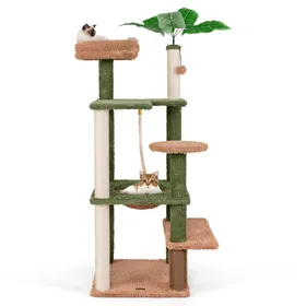 Meilleurs prix pour COSTWAY Arbre à Chat 152cm à Multi-Niveaux, Poteaux à Gratter, Corde en Sisal, Perchoir en Peluche, Jouet Suspendu, Auto-toiletteur