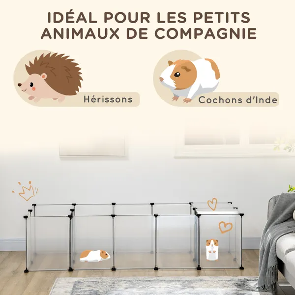 Enclos parc modulable petits animaux - 20 panneaux - dim. 175L x 70l x 45H cm - acier noir PP blanc – photo 4