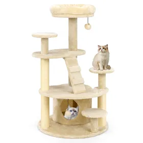 Meilleurs prix pour CostwayArbre à Chat Multi-Niveaux avec Condo Perchoir Rembourré Poteaux à Gratter Boule en Peluche Suspendue Plates-formes de Saut Beige