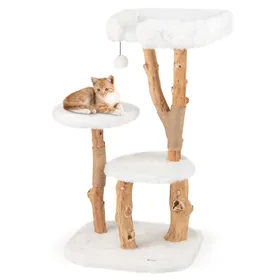 Comparer les prix de Arbre à Chat Multi-Niveaux 110 cm COSTWAY, Bois Massif, Perchoir, Poteaux à Gratter, Balle Suspendue, Condo pour Chat et Chaton