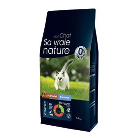 Comparer les prix de Croquettes Chaton Sans Céréales - Sa Vraie Nature Poulet et Saumon - 5 kg